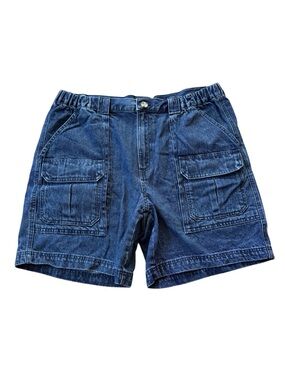 Croft & Barrow Men’s Denim Cargo Shorts Size 36 Elastic Waist Blue Jean Utility